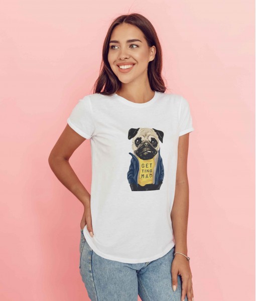 Дамска тениска с щампа Арт Blue jacket dog